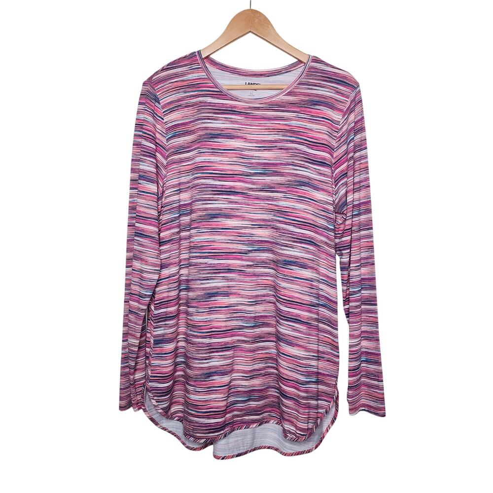 Lands' End Pink Striped Long Sleeve Tunic Shirt Women's Size Large Tall